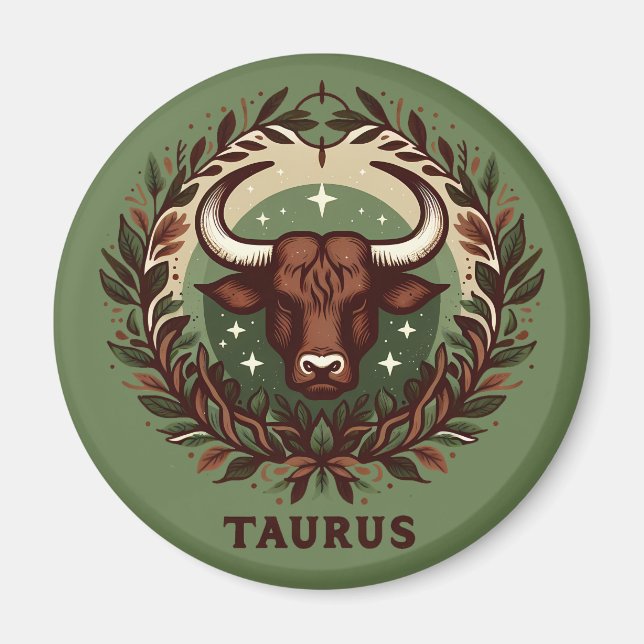 Earthy, Sensual Taurus Zodiac Star Sign Art Design Magnet (Vorne)