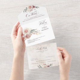 Earthy Shade Blume Elegant Boho Wedding All In One Einladung
