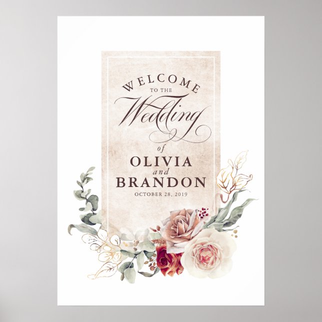 Earthy Shade Blume Elegante Wedding Welcome Sign Poster (Vorne)