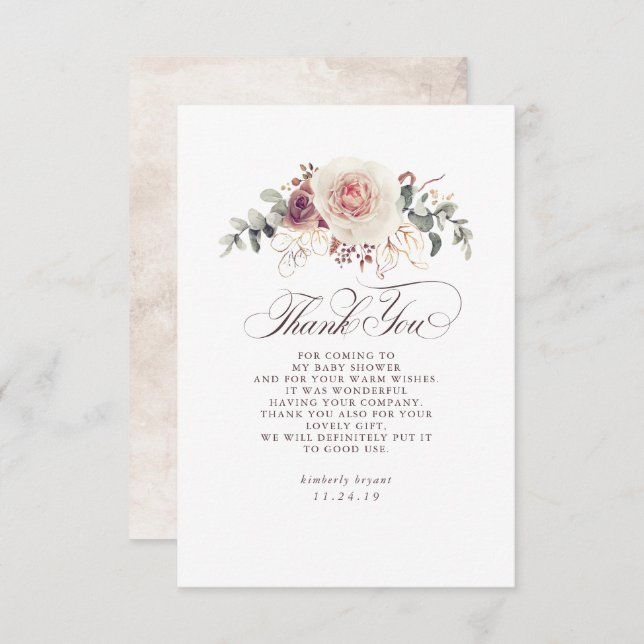 Earthy Shades Floral Baby Shower Vielen Dank Dankeskarte (Vorne/Hinten)