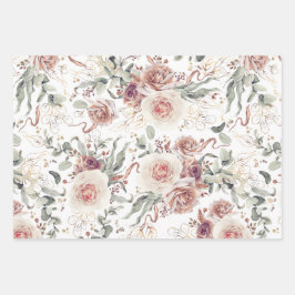 Earthy Shades Floral Botanic Watercolor Muster Geschenkpapier Set