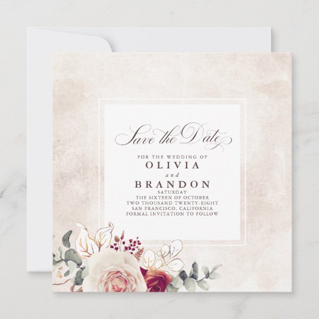 Earthy Shades Floral Elegant Save the Date Ankündigung (Vorderseite)