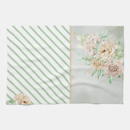 Earthy Shades Flowers Boho Elegant Sage Green Geschirrtuch