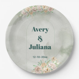 Earthy Shades Flowers Boho Elegant Sage Green Pappteller