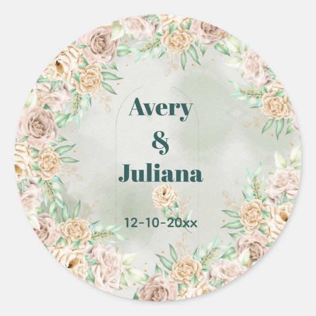 Earthy Shades Flowers Boho Elegant Sage Green Runder Aufkleber (Vorderseite)