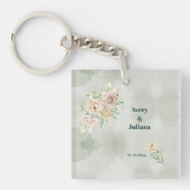 Earthy Shades Flowers Boho Elegant Sage Green Schlüsselanhänger