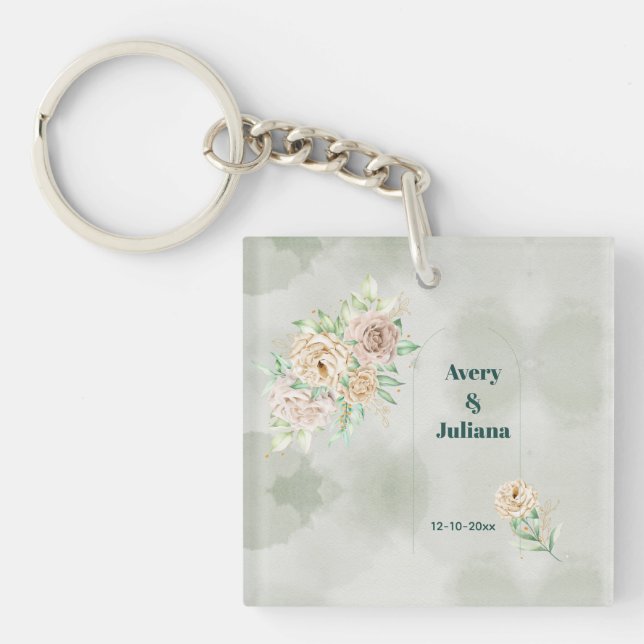 Earthy Shades Flowers Boho Elegant Sage Green Schlüsselanhänger (Vorderseite)