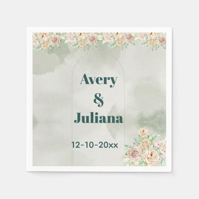 Earthy Shades Flowers Boho Elegant Sage Green Serviette (Vorderseite)