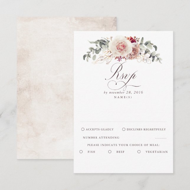 Earthy Shades Foliage Boho Wedding RSVP Karte (Vorne/Hinten)