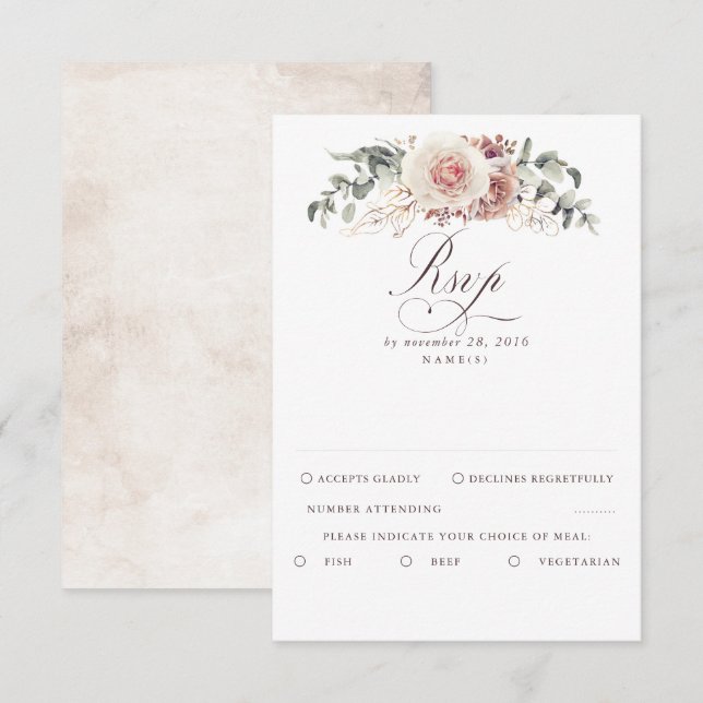 Earthy Shades Foliage Boho Wedding RSVP Karte (Vorne/Hinten)