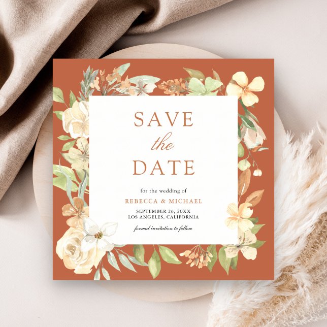 Earthy Soft Peach Floral Terracotta Wedge Save The Date (Von Creator hochgeladen)