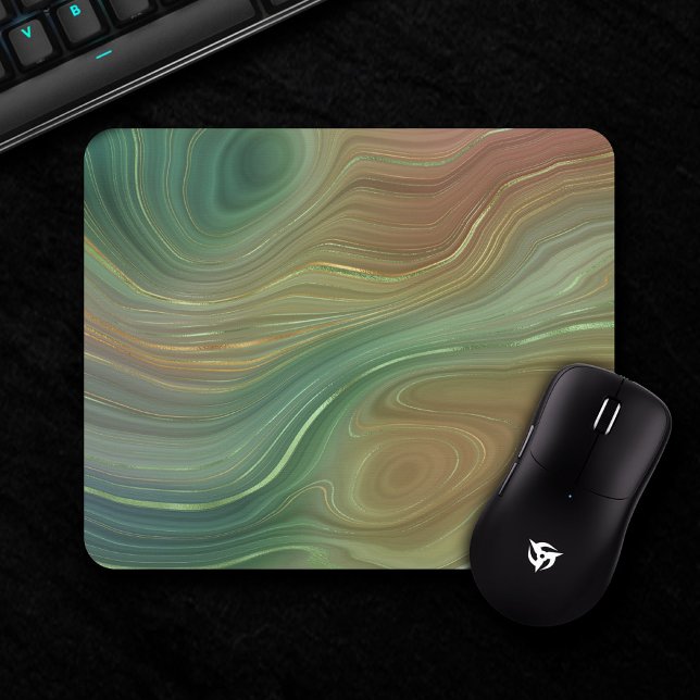 Earthy Strata | Emerald Green Brown Gold Agate Mousepad (Von Creator hochgeladen)
