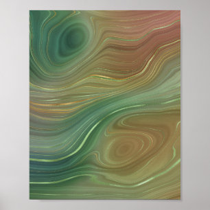 Earthy Strata Emerald Green Brown Gold Agate Poster
