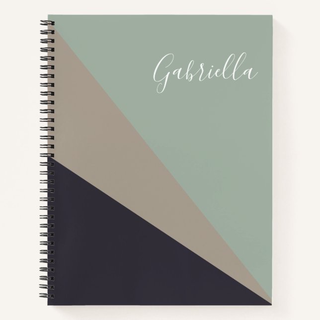 Earthy Taupe and Sage Geometric Personalisiert Notizbuch (Vorderseite)