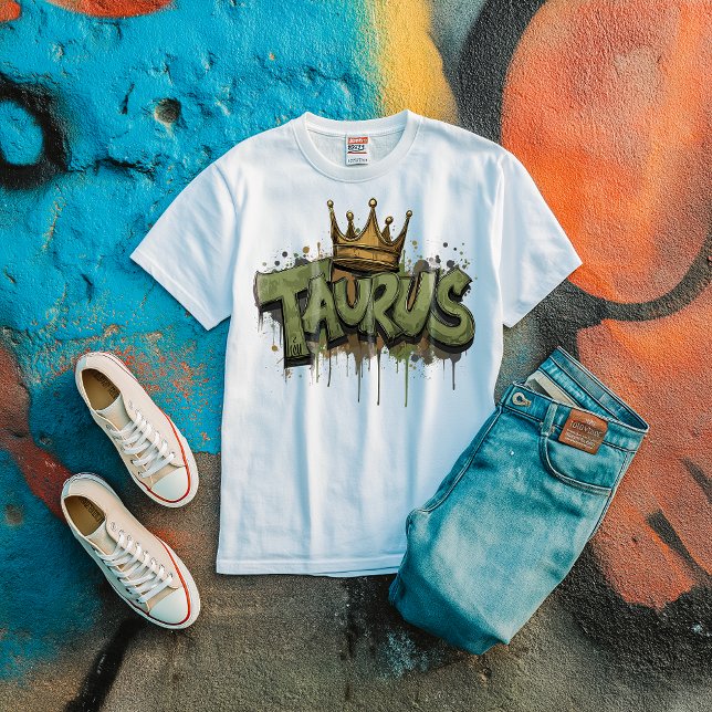 Earthy Taurus Zodiac Graffiti Airbrush mit Crown T-Shirt (Von Creator hochgeladen)
