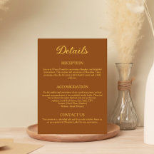 Earthy Terracotta and Gold Wedding Details Card