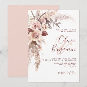 Earthy Terracotta Floral Champagne Boho Wedding Einladung