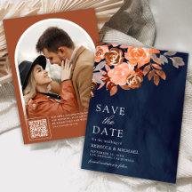 Earthy Terracotta Floral Wedding Foto Navy Blue