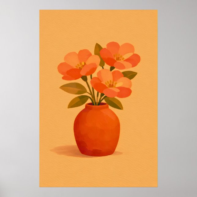 Earthy Terracotta Flower Vase Modern Gouache Poster (Vorne)