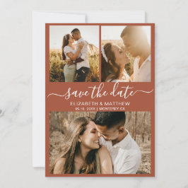 Earthy Terracotta Script Foto Collage Wedding Save The Date