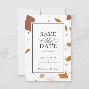 Earthy Terrazzo Pattern Save the Date Ankündigung