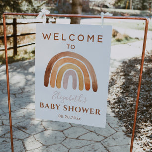 Earthy Tone Boho Rainbow Baby Shower Welcome Sign  Poster