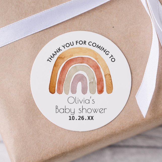 Earthy Tone Boho Rainbow Danke für Ihre Baby Dusch Runder Aufkleber (Von Creator hochgeladen)