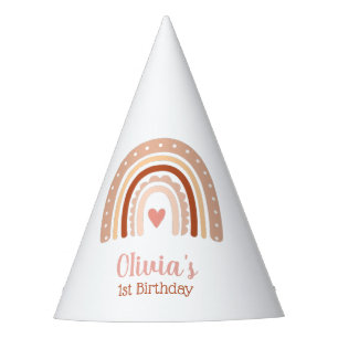 Earthy Tone Boho Rainbow Girls Erster Geburtstag Partyhütchen