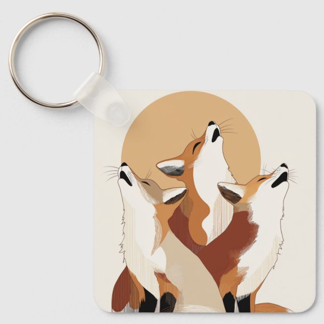 Earthy Tone Fox Pack Aesthetic Keychain Schlüsselanhänger (Vorderseite)