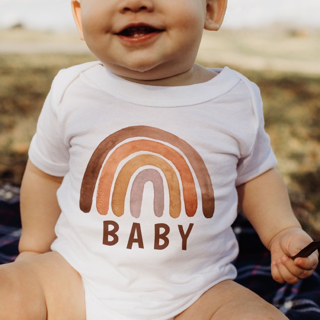 Earthy Tone Watercolor Boho Rainbow "Baby" Baby Strampler (Von Creator hochgeladen)