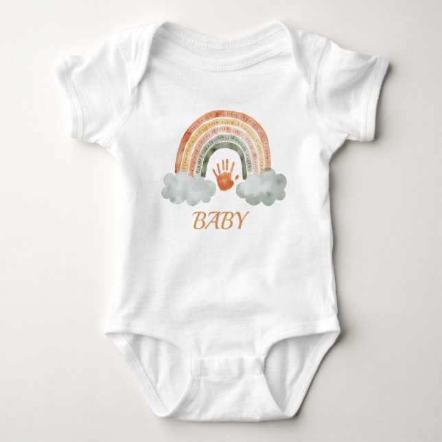 Earthy Tone Watercolor Boho Rainbow "Baby"  Baby Strampler (Vorderseite)