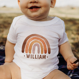 Earthy Tone Watercolor Boho Rainbow Name Baby Strampler