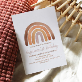 Earthy Tone Watercolor Rainbow 1. Geburtstag Einladung