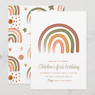 Earthy Tone Watercolor Rainbow Boho Birthday Einladung