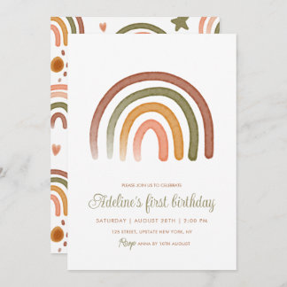Earthy Tone Watercolor Rainbow Boho Birthday Einladung