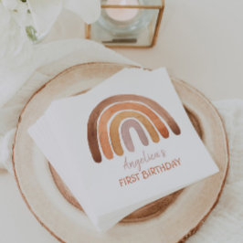 Earthy Tone Watercolor Rainbow Erster Geburtstag Serviette