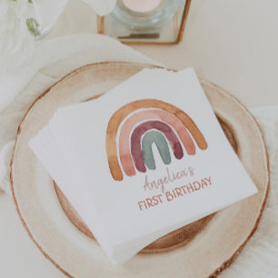 Earthy Tone Watercolor Rainbow Erstes GeburtstagsN Serviette