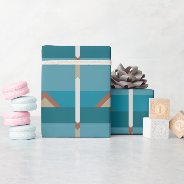 Earthy Tones Brown, Blue Elegante Modern Geometric Geschenkpapier (Babyparty)