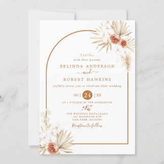  Earthy Tones Rose Boho Pampas Grass Wedding Invit Einladung