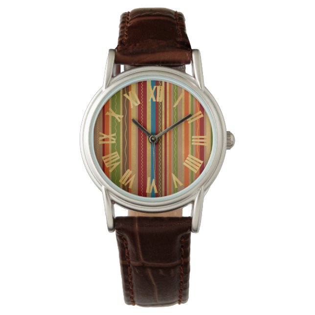 Earthy Tones Stripes Armbanduhr (Vorderseite)