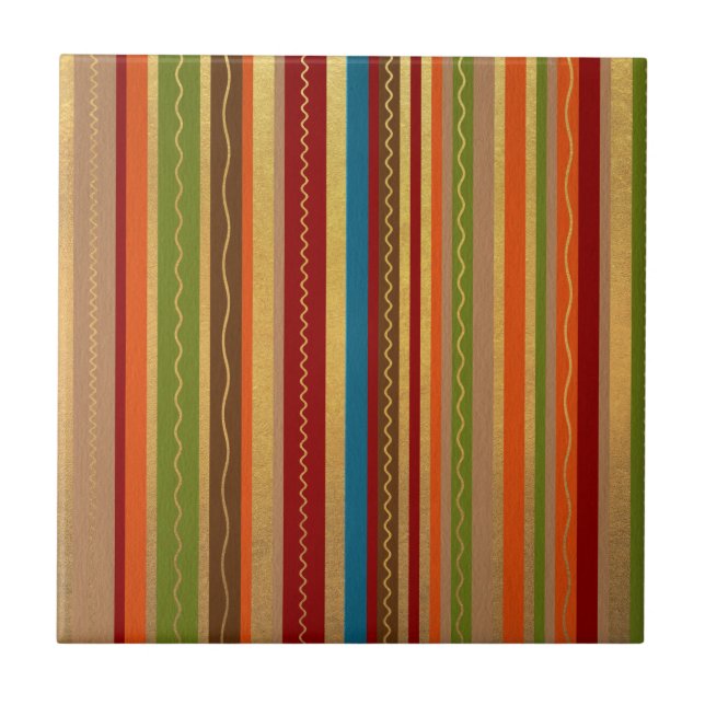 Earthy Tones Stripes Fliese (Vorderseite)