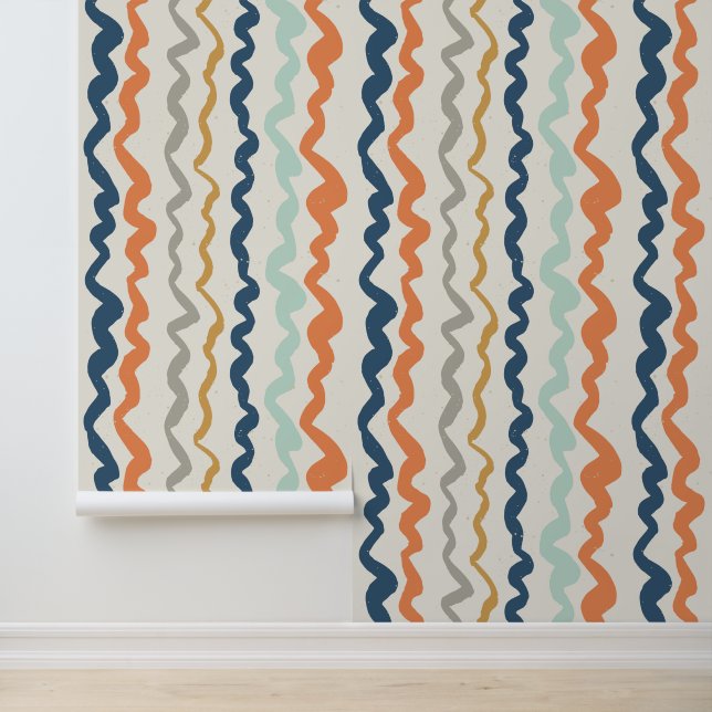 Earthy Tones Wavy Pattern Tapete (Anwendung)
