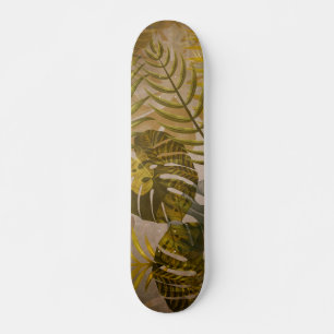 Earthy Tropical Leaves Pattern Skateboard