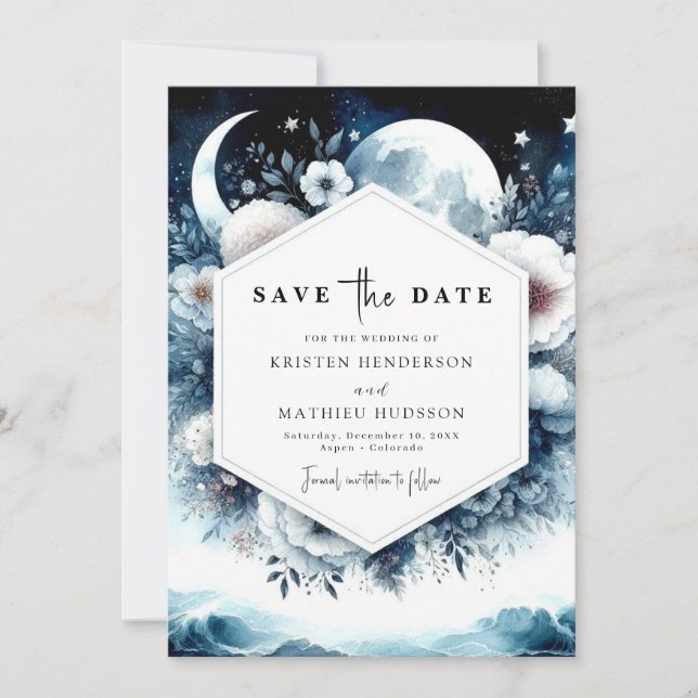 Earthy Typografy Moonlit Wedding Save The Date (Vorderseite)