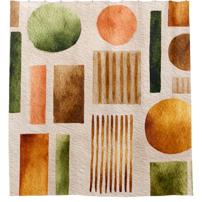 Earthy Watercolor Abstrakt Pattern - Boho Bio Duschvorhang (Vorderseite)