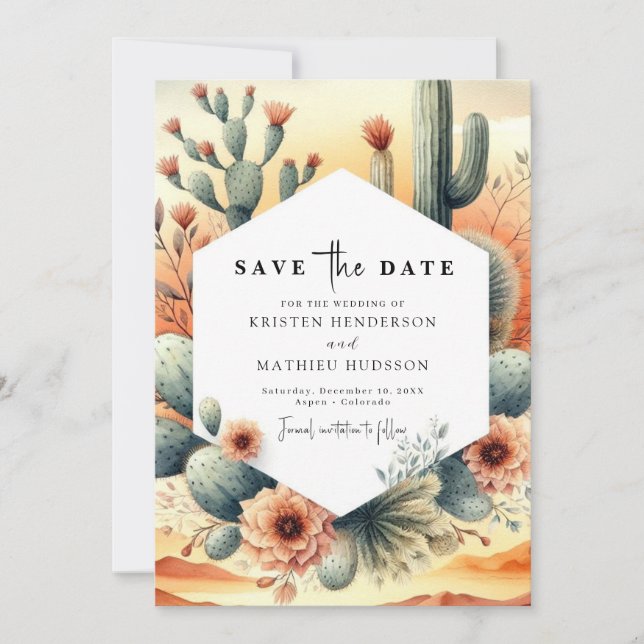 Earthy Watercolor Cactus Wedding Save The Date (Vorderseite)