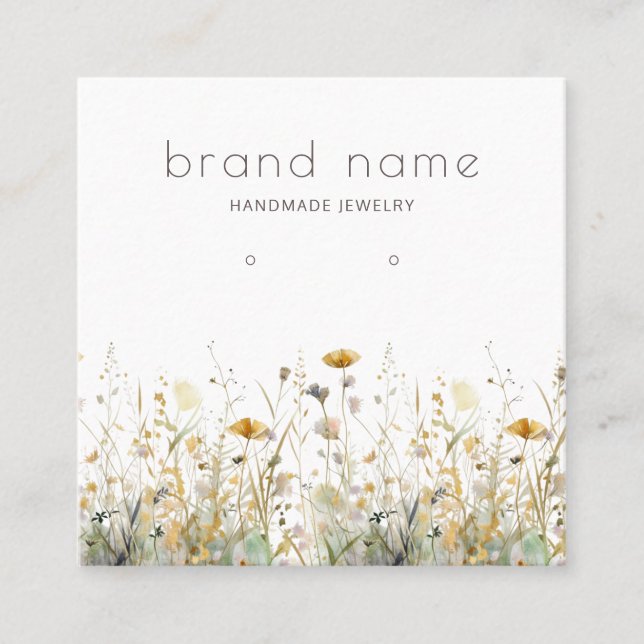 Earthy Watercolor Wildflowers Earring Display Card Quadratische Visitenkarte (Vorderseite)