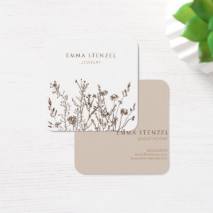 Earthy Wild Blume Floral Square Business Card