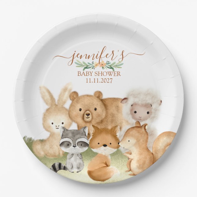 Earthy Woodland Animals Baby Celebration Pappteller (Vorderseite)