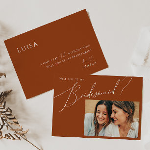 Earthy Wüstenrost Foto Bridesmaid Vorschlag Card Einladung